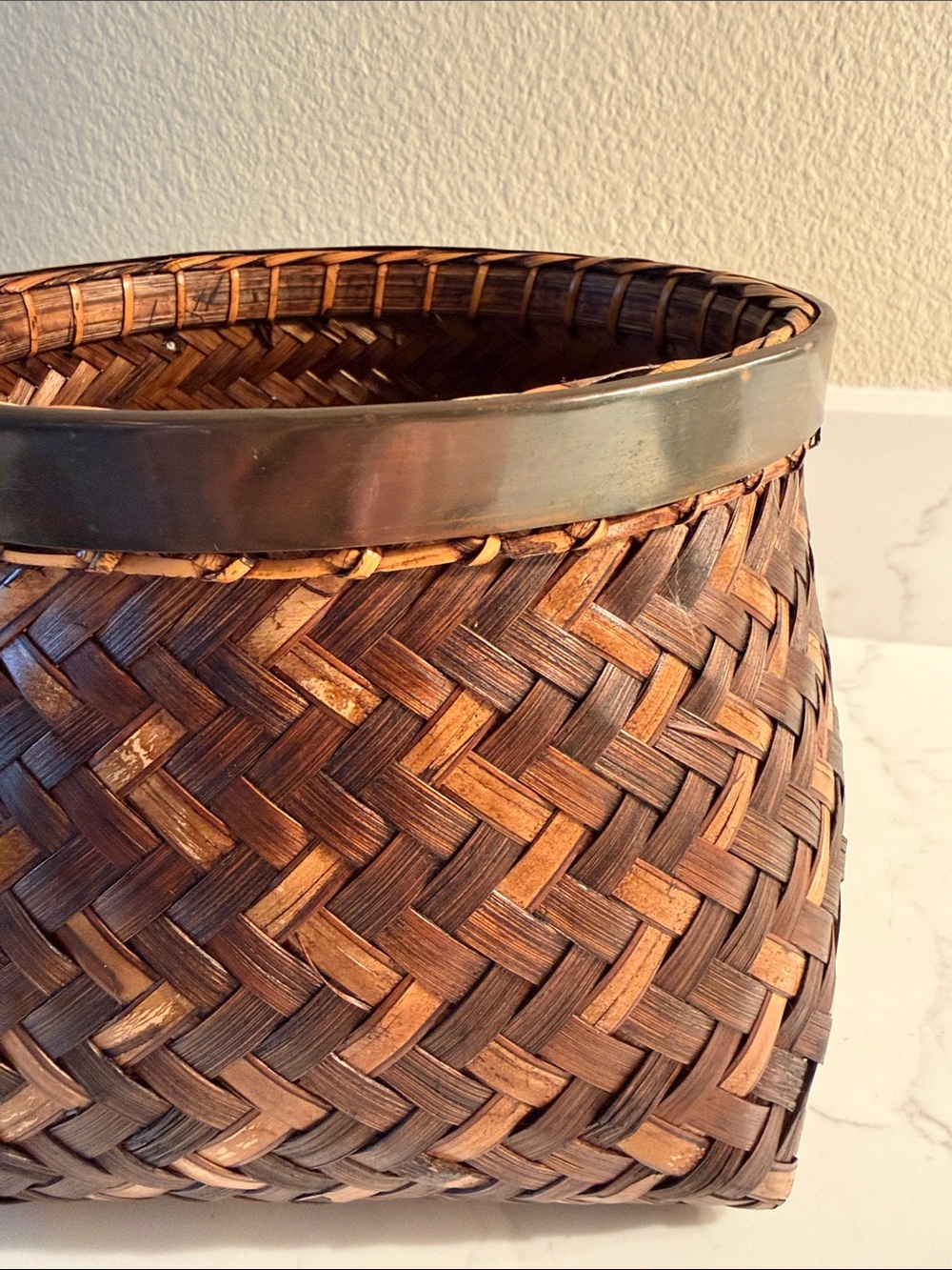 Vintage Japanese Style Wabi Sabi Basket with Metal Tim